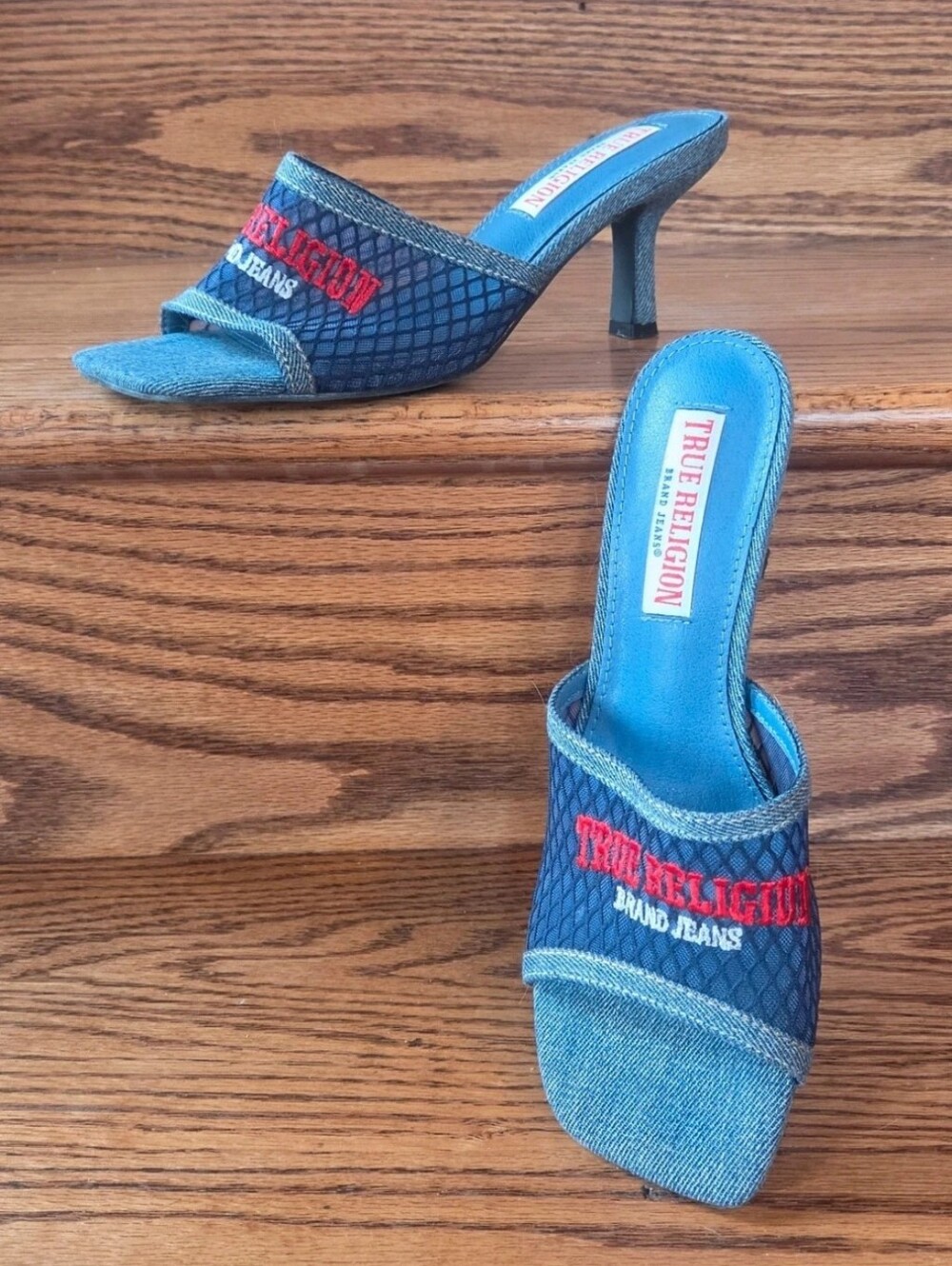 True Religion Blue Denim Slide Mules